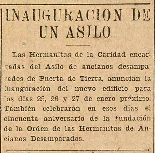 Inauguraci�n del Asilo de Ancianos Desamparados. width=